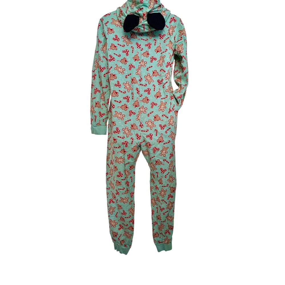 Disney Womens Gingerbread Man Candy Cane Hoodie Footless Pajamas‎ Jumpsuit M - Picture 2 of 7